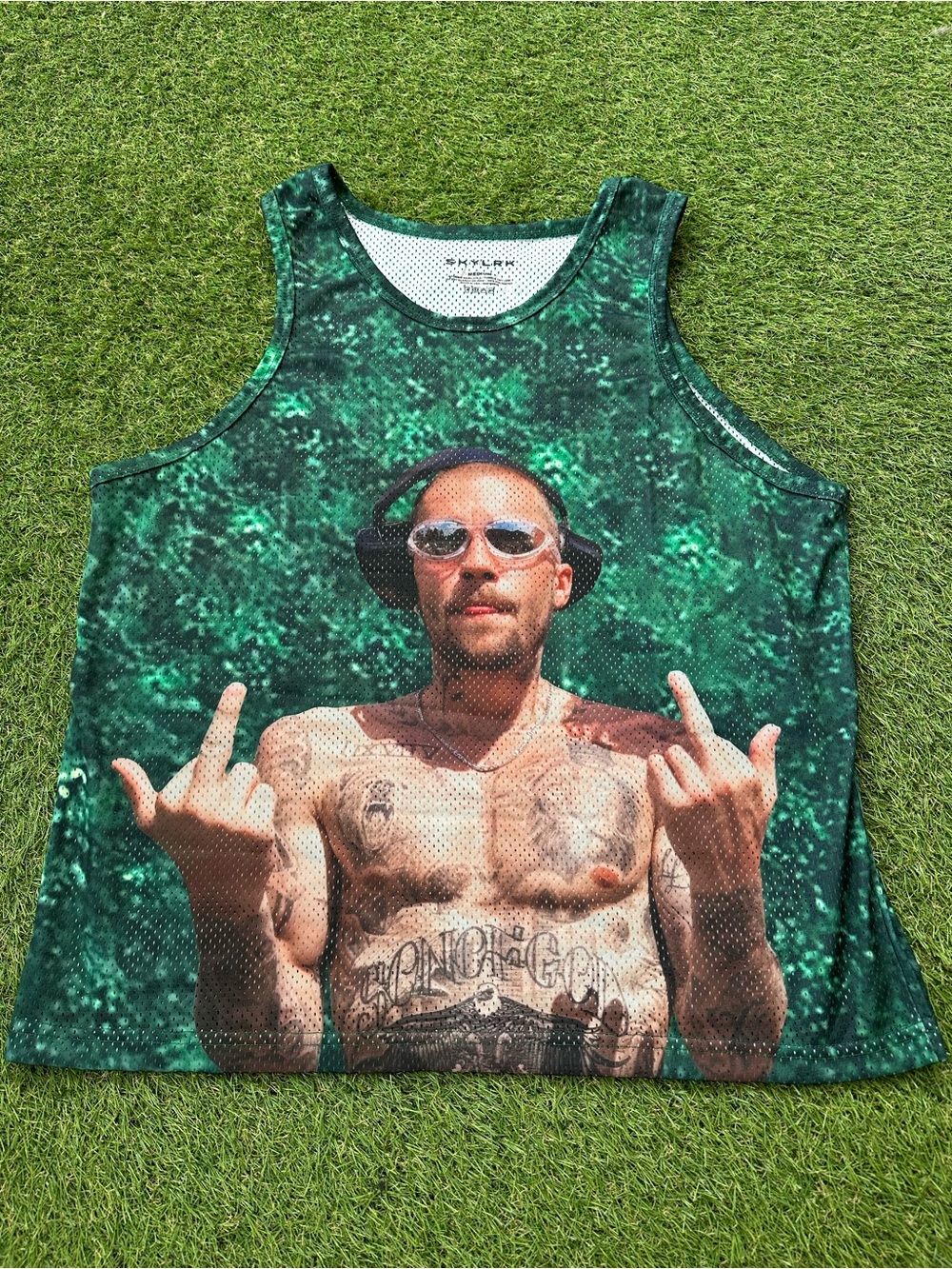 Skylrk Justin Bieber Coachella Face Green Tank Top Jersey Size Medium